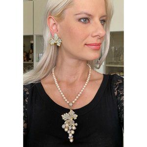 VTG De Liguoro Designer grape Earrings necklace set Couture Goldtone Clip NOS EC